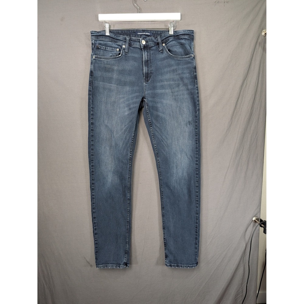 Calvin Klein Jeans Mens 36x32 Blue Skinny Fit Stretch Denim Dark Wash
